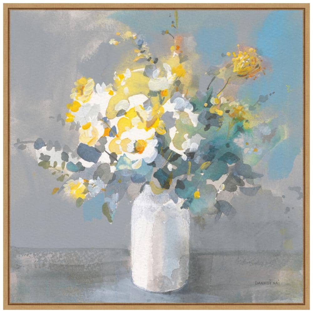 Touch of Spring I White Vase Canvas Art with Maple Frame