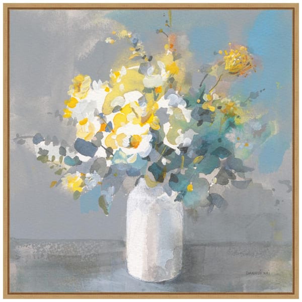 Amanti Art "Touch of Spring I White Vase" by Danhui Nai 1-Piece Floater Frame Canvas Transfer Home Art Print 22 in. x 22 in.