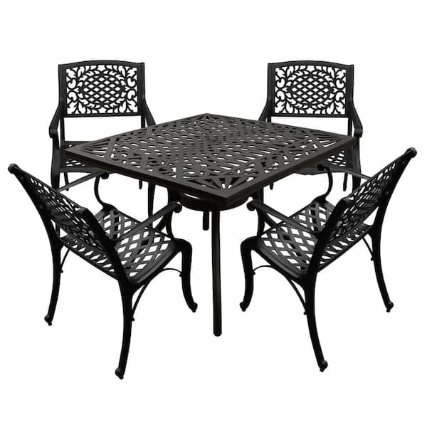 Oakland Living Black 5-Piece Square Aluminum Mesh Outdoor Dining Set with 4-Chairs