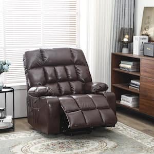 Platinum Fashion Big and Tall Breathable Leather Power Lift Recliner Chair with Massage,Heating and 2-Cup Holder - Brown