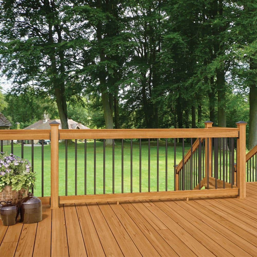 6 ft Cedar-Tone Wood Stair Railing Kit with Black Metal Balusters