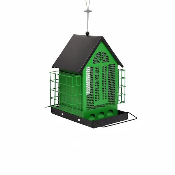 Unbranded Green Metal Large Capacity Bird Feeder with Double Layer Suet Cage for Wild Birds as Cardinals and Bluebirds