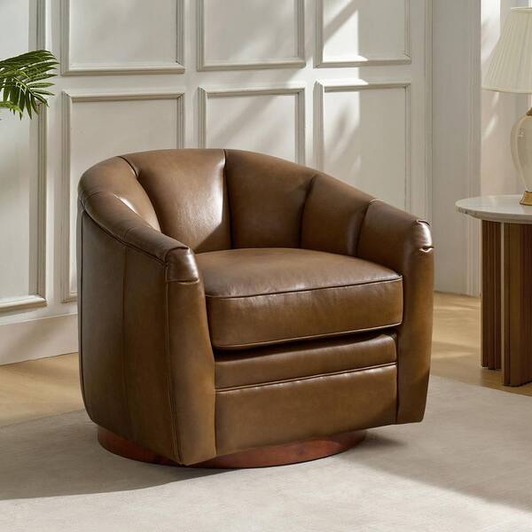 JAYDEN CREATION Piana Camel Genuine Leather Accent Chair with