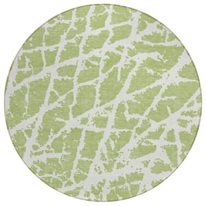 Green and White 8 ft. Round Abstract Indoor / Outdoor Area Rug