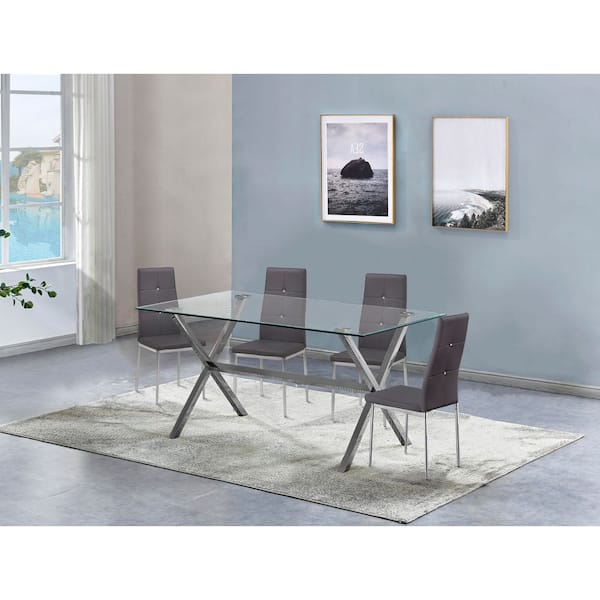 Best Master Furniture Cecil 5-Piece Gray Modern Rectangle Dining Set