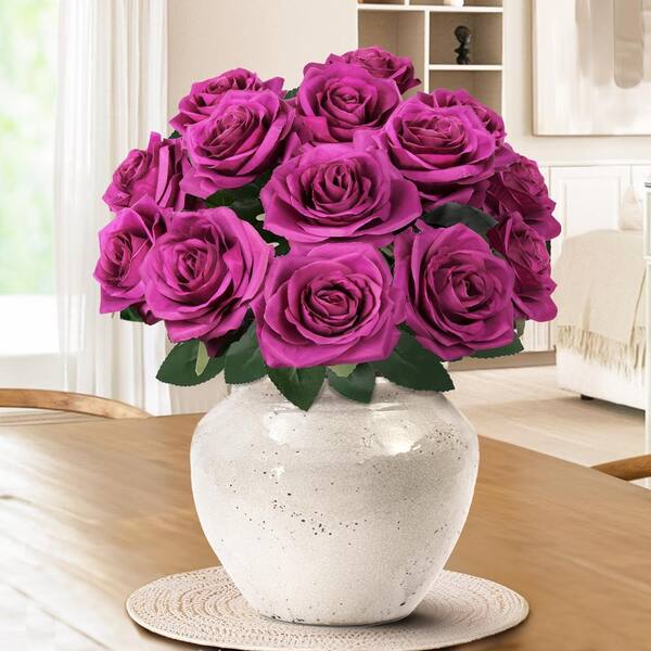 LIVING LUXURY 18 in. Deluxe Fuchsia Plum Artificial Queen Rose