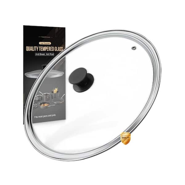 Tempered Glass Lid with Heat Resistant Silicone Handle Clear Stainless Steel Rim Vent Dishwasher Safe for Cookware