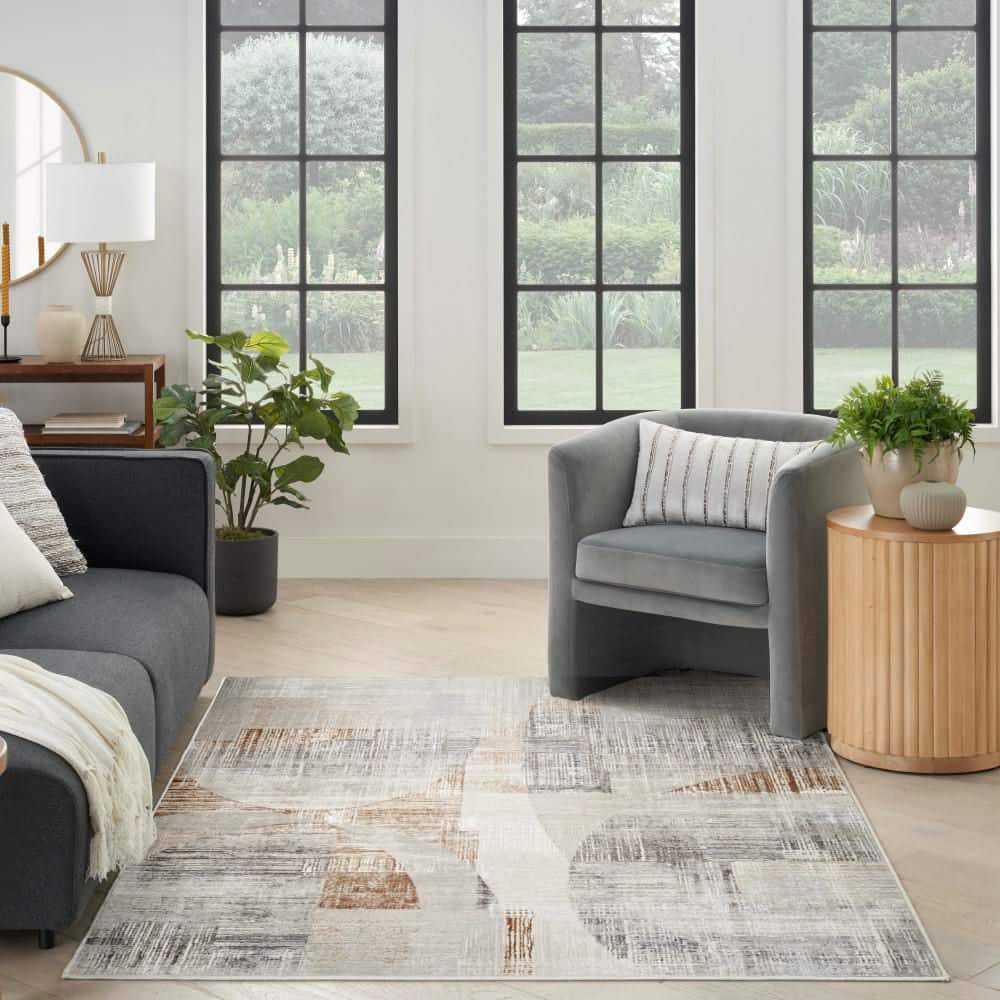 Gray Abstract Synthetic 5'3" x 7'3" Area Rug