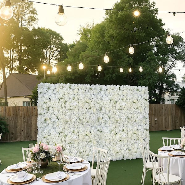 3D Flower Wall Panel 2.56 in. x 15 in. Artificial Rose Hedge Panel Floral Wall Background Mesh Backing Mat 24-Pieces
