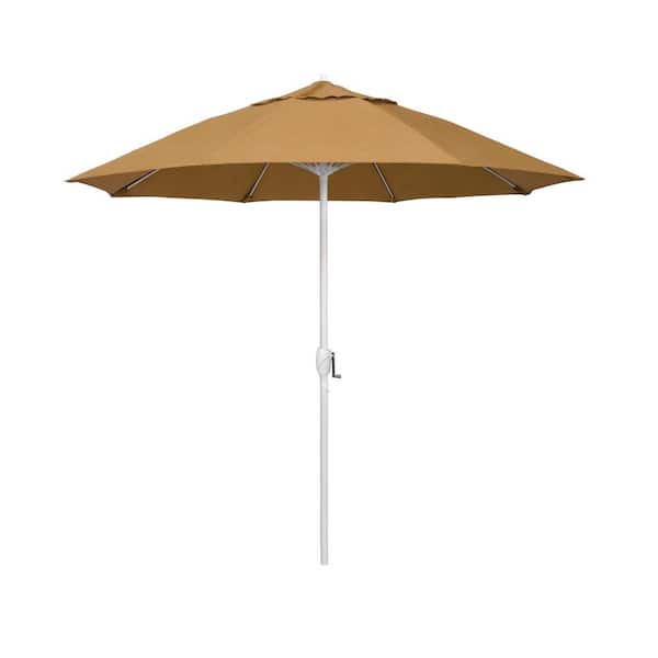 California Umbrella 7.5 ft. Matted White Aluminum Market Patio Umbrella Fiberglass Ribs and Auto Tilt in Wheat Sunbrella