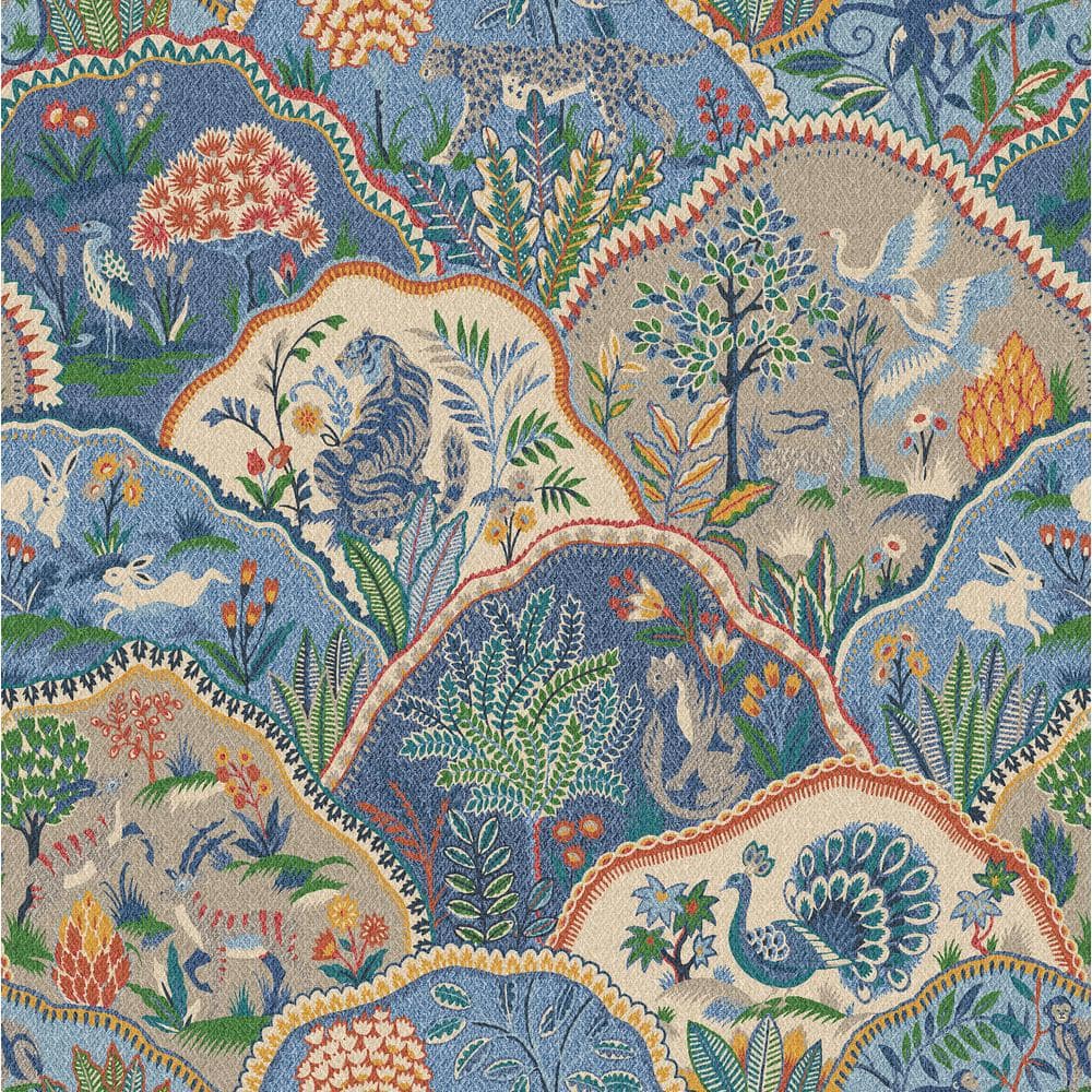 Luna Blue Animal and Floral Self-Adhesive Vinyl Wallpaper