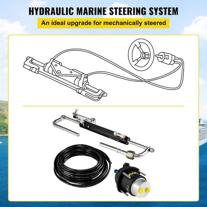 Hydraulic Steering Kit 90HP Hydraulic Outboard Steering Kit with Helm Pump Cylinder Marine Steering System Kit