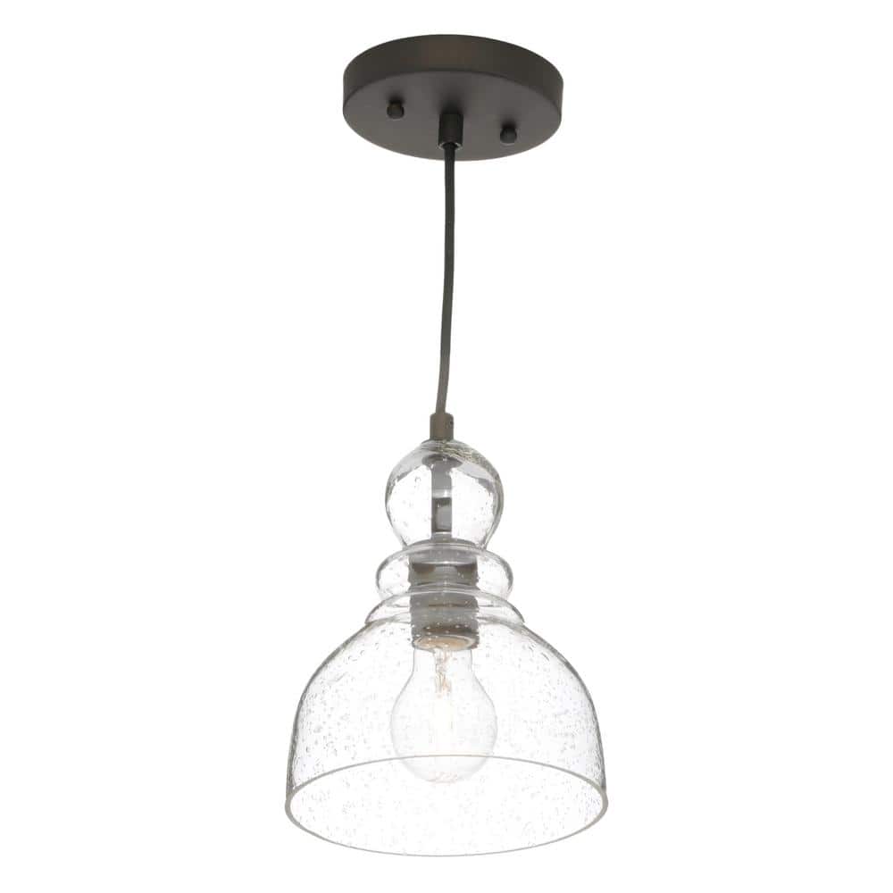 Fiona Vintage-Inspired Mini Pendant Light in Oil Rubbed Bronze with Hand-Blown Seeded Glass