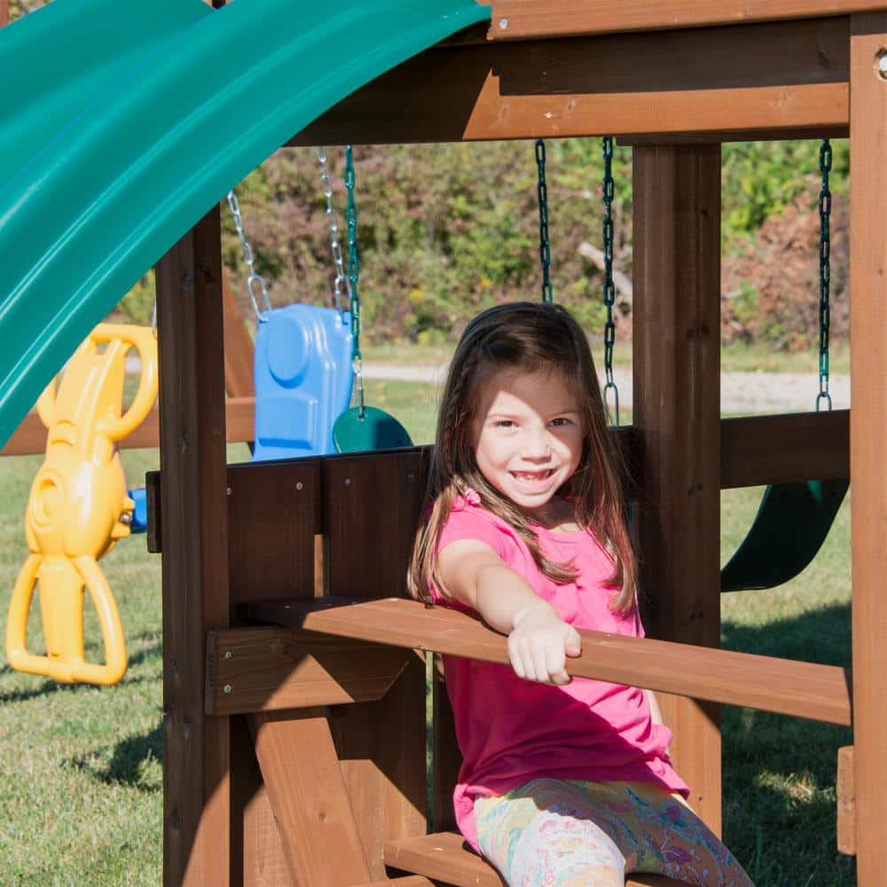 Denali Tower Wooden Playset with Green Slides and Swings