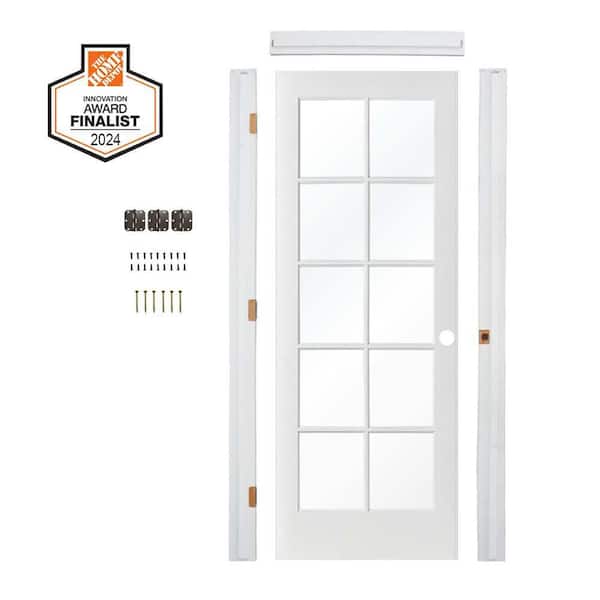 DIY RTA Kit 36 in. x 80 in. 10-Lite Left-Hand Clear Glass Solid Core MDF Primed Single Ready To Assemble Interior Door