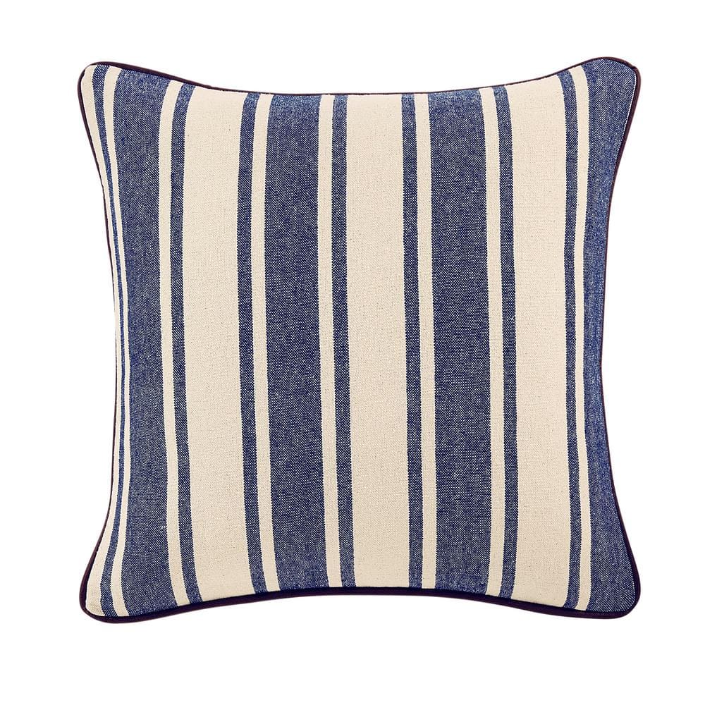 18X18 Dark Blue and White Abstract Stripe Throw Pillow