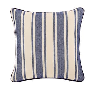 Navy Stripe Piped-Edge 18 in. x 18 in. Square Decorative Throw Pillow