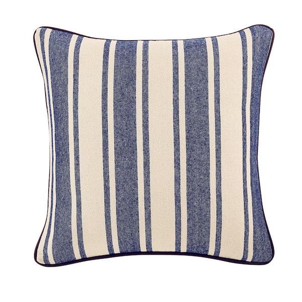 Home Decorators Collection Navy Stripe Piped-Edge 18 in. x 18 in. Square Decorative Throw Pillow