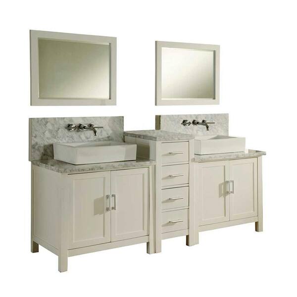 Direct vanity sink Horizon Premium 84 in. Double Vanity in Pearl White with Marble Vanity Top in Carrara White and Mirrors