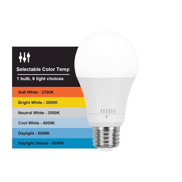 100-Watt Equivalent A19 E26 Base Dimmable Dusk to Dawn LED Light Bulb with Selectable Color Temperature (1-Pack)