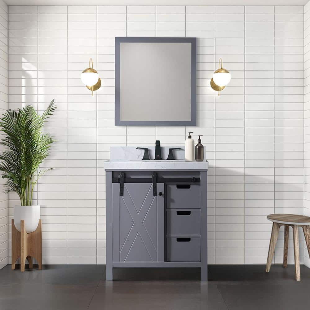 Marsyas 30-inch Dark Gray Freestanding Bathroom Vanity with Barn Door