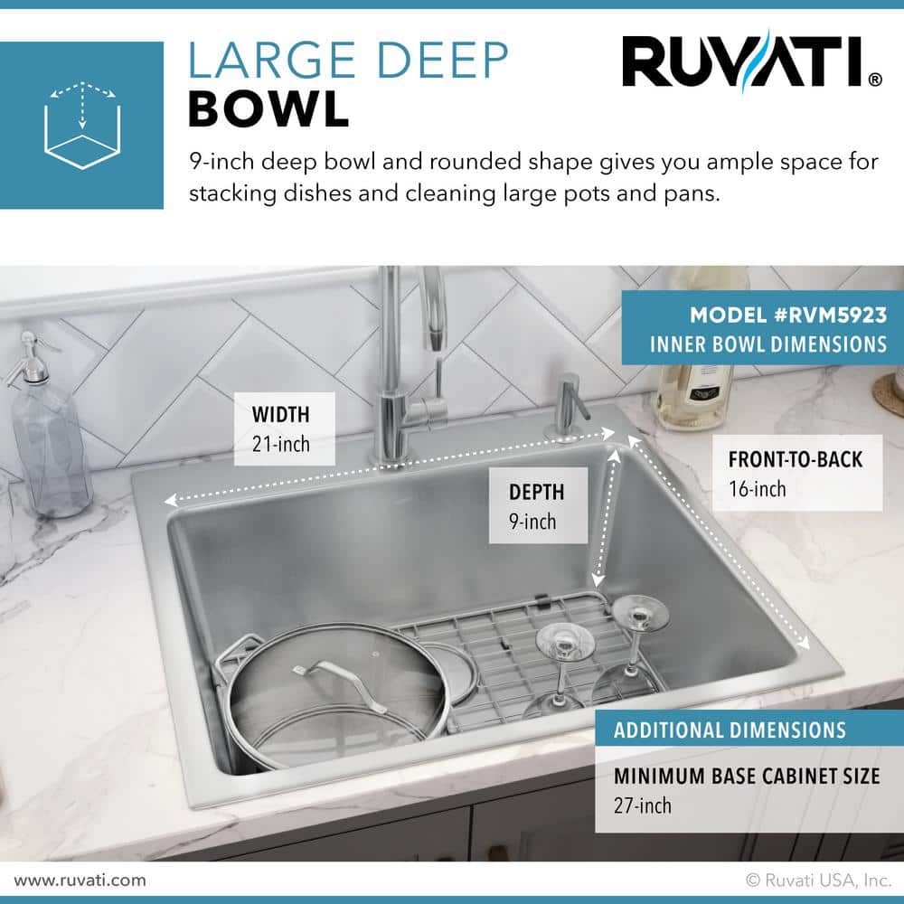 23 x 20 Inch Stainless Steel Drop-In Single Bowl Kitchen Sink