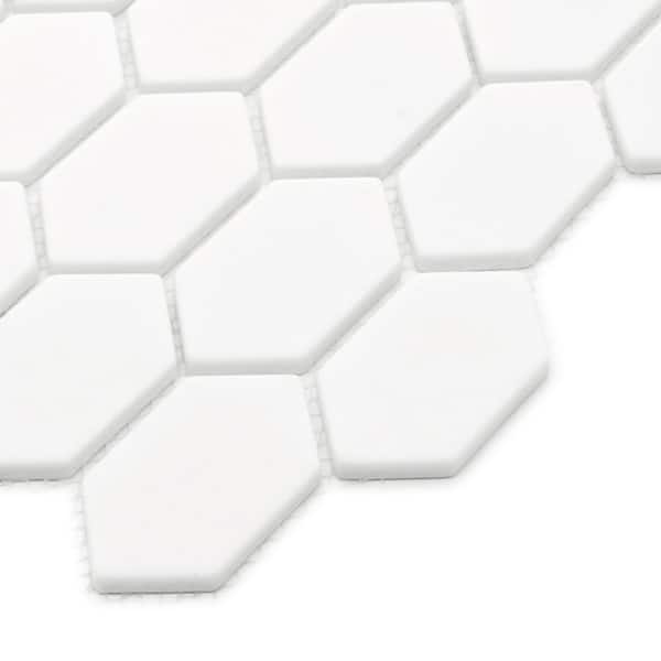 Picket 10.7 x 10.1 in. White Long Hexagon Recycled Glass Marble Looks Mosaic Floor & Wall Tile (10-Tiles, 8 sq. ft.)