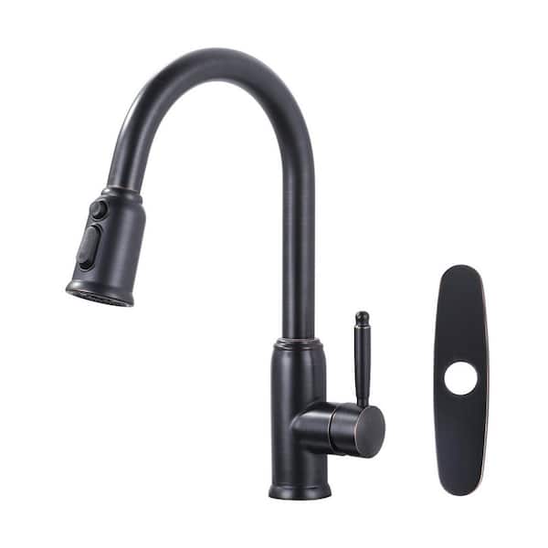 ARCORA Single Handle Pull Out Sprayer Kitchen Faucet Included Deckplate in Oil Rubbed Bronze