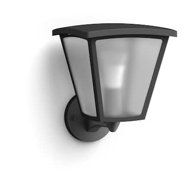 White Inara Black Outdoor LED Wall Lantern Sconce with Wireless A19 Smart Light Bulb