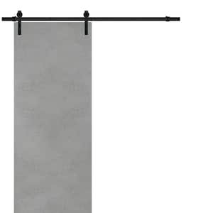 0010 24 in. x 80 in. Flush Concrete Finished Wood Sliding Barn Door with Hardware Kit Black