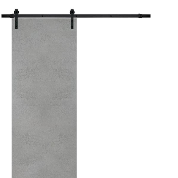 Sartodoors 0010 42 in. x 96 in. Flush Concrete Finished Wood Sliding Barn Door with Hardware Kit Black