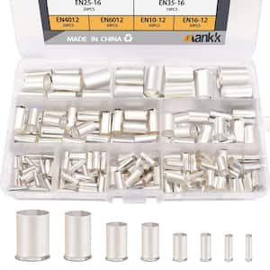 166-Pieces Wire Ferrules Kits Silver Plated Copper Crimp Terminal Connector 8 Sizes AWG (1/0 2/0 2 4 6 8 10 12)