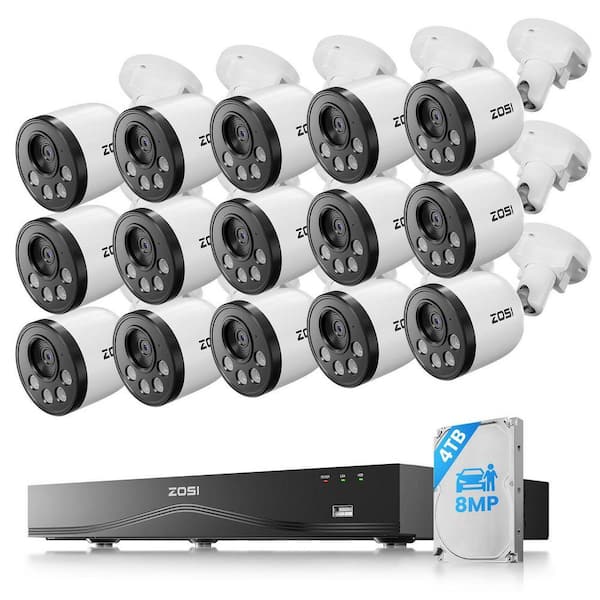 4K 16-Channel (32CH Expandable) POE 4TB Home Security Camera System with 16 Wired 8MP Outdoor Cameras, Dual-Disk Backup
