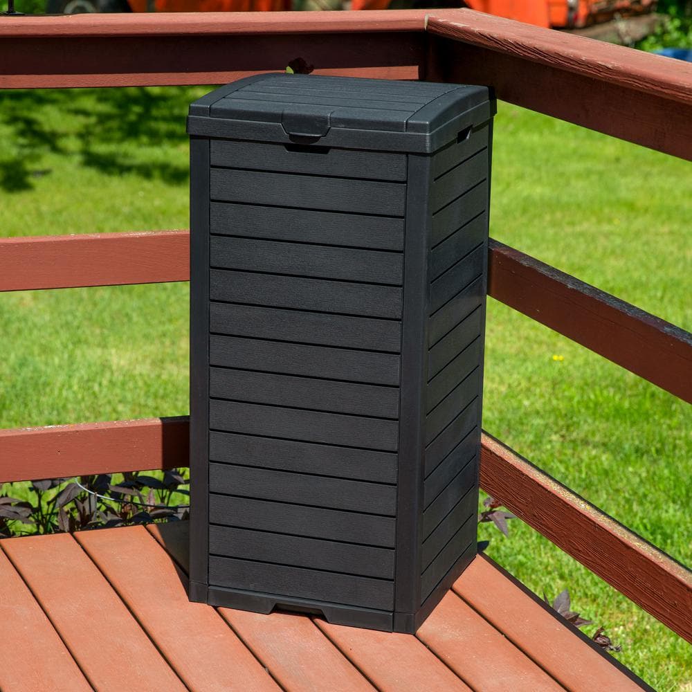 Black Polypropylene Resin Outdoor Trash Can with Lid, 39 Gallon