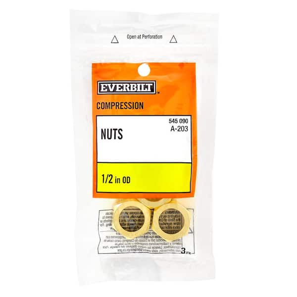 Everbilt 1/2 in. Brass Compression Nut Fittings (3-Pack) 801179
