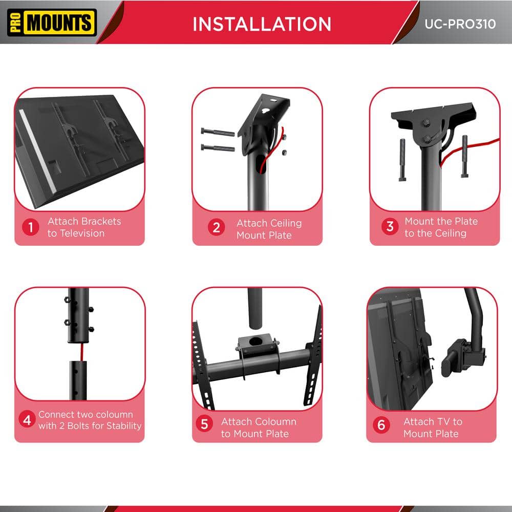 Premium Black Steel Full-Motion Ceiling TV Mount for 37"-80" Screens
