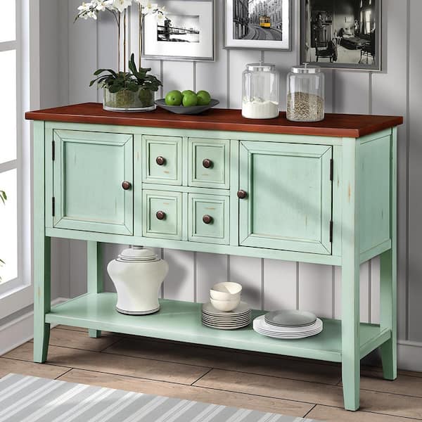 Harper & Bright Designs Charlotte 46 in. Blue Standard Rectangle Wood Console Table with 4-Storage Drawers