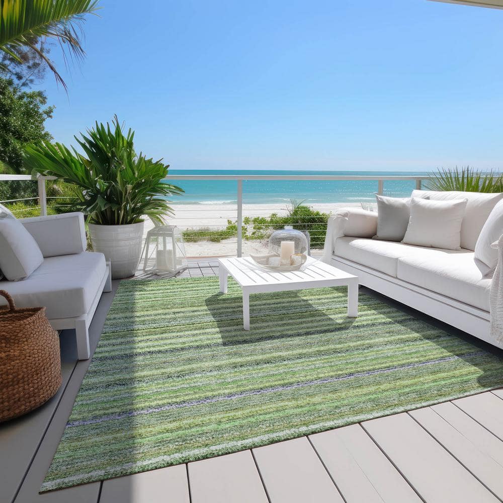 Green Stripe Synthetic Flat Woven 5' x 7' Rug