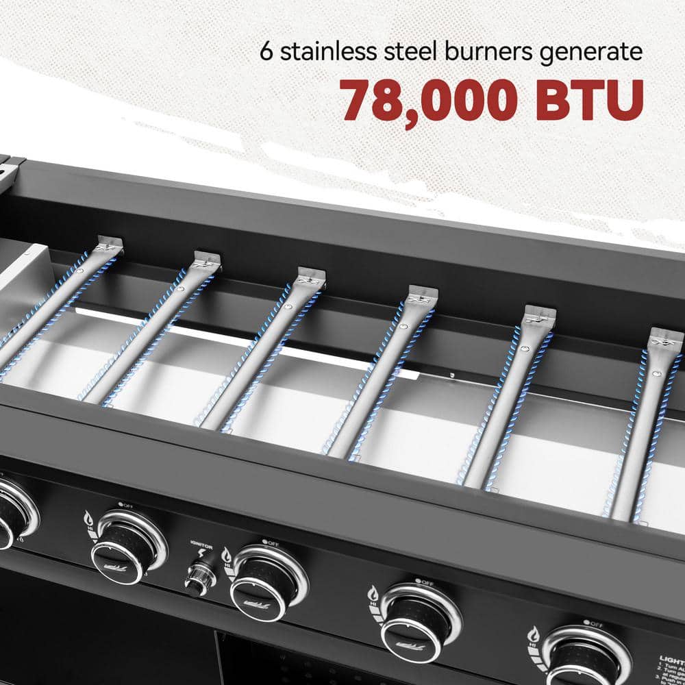 Royal Gourmet 44-Inch Black Stainless Steel 6-Burner Propane Gas Grill Griddle