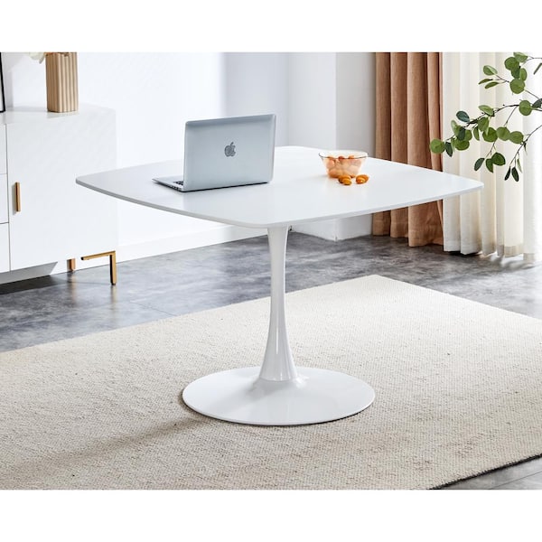 Zeus & Ruta 42 in. x 42 in. x 29 in. White Cross Leg Square Dining Table For 4-6 People With MDF Tabletop for Dining Room