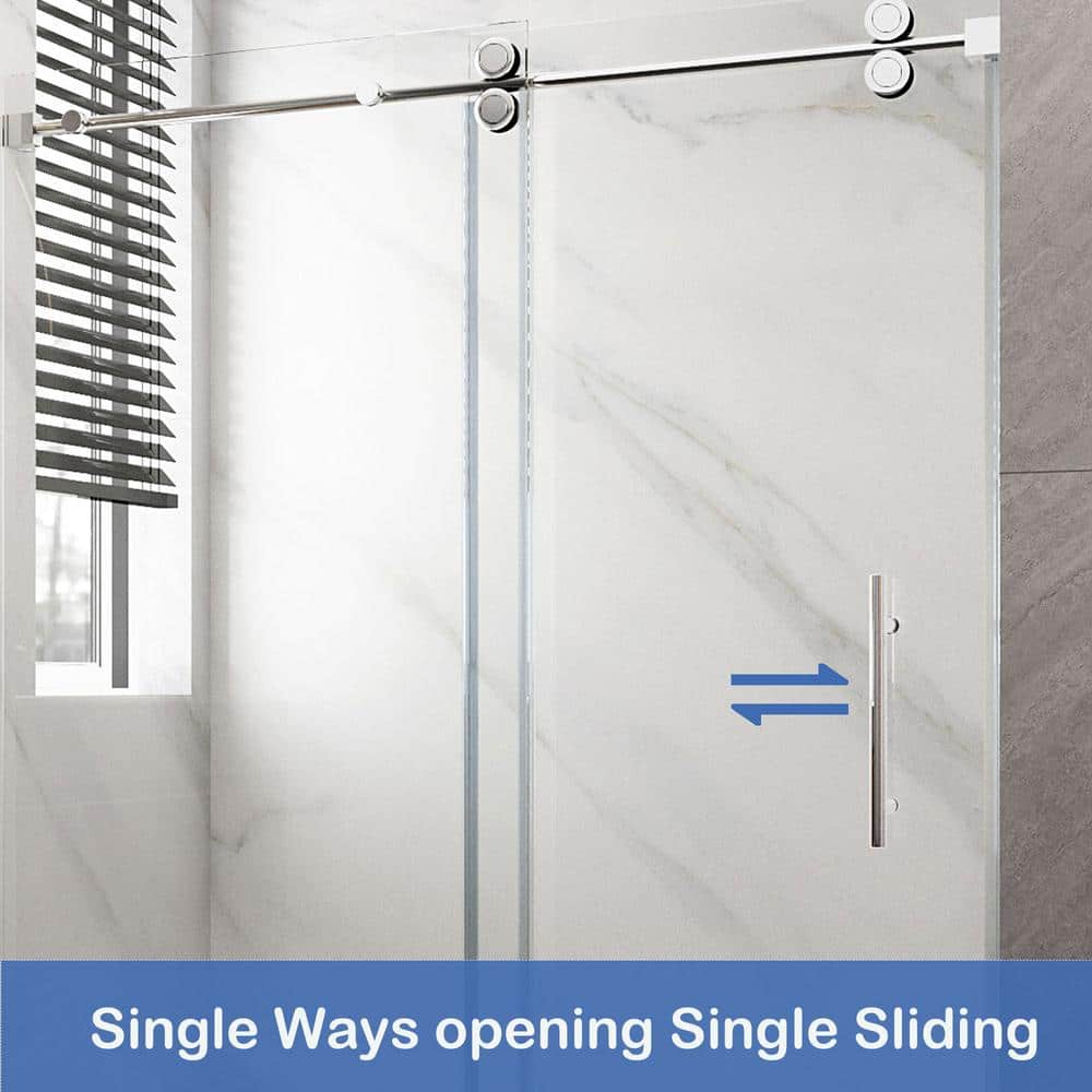 Brushed Nickel Frameless Sliding Shower Door with Clear Tempered Glass