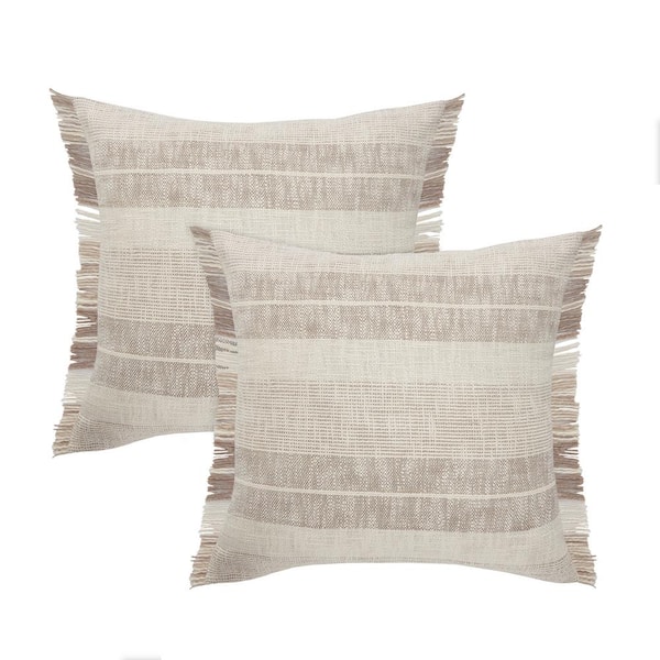 Unbranded Andrew Brown/Ivory Striped 100% Cotton 20 in. x 20 in. Indoor Throw Pillow (Set of 2)