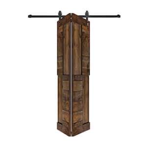 S Style 36in.x84in.(18''x84''x2panels)Dark Walnut Solid Wood Bi-Fold Barn Door With Hardware Kit-Assembly Needed