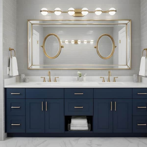 43.3 in. 6-Light Golden LED Bathroom Vanity Light with Round Shade