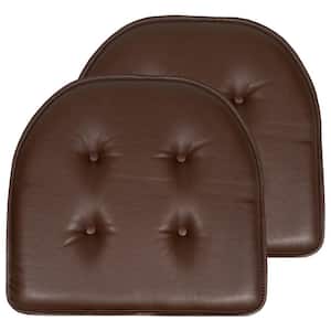 Faux Leather Memory Foam Tufted U-Shape 16 in. x 17 in. Non-Slip Indoor/Outdoor Chair Seat Cushion (2-Pack), Brown