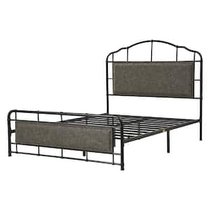 Blanche Brown Industrial 61.75 in. Rivets Platform Metal Bed Frame with High Headboard