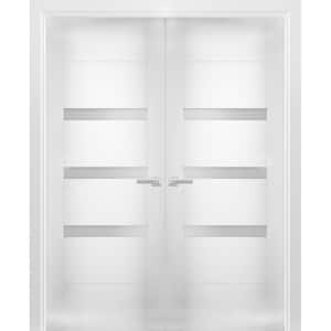 56 in. x 84 in. Single Panel White Finished Pine Wood Sliding Door with Hardware