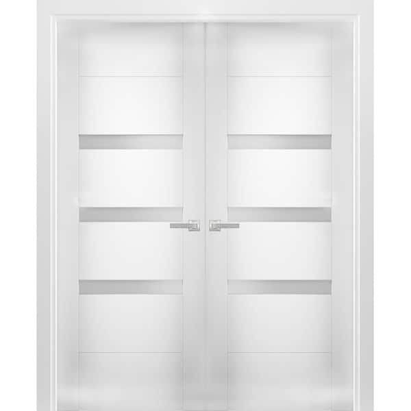 VDOMDOORS 56 in. x 96 in. Single Panel White Finished Pine Wood Sliding Door with Hardware