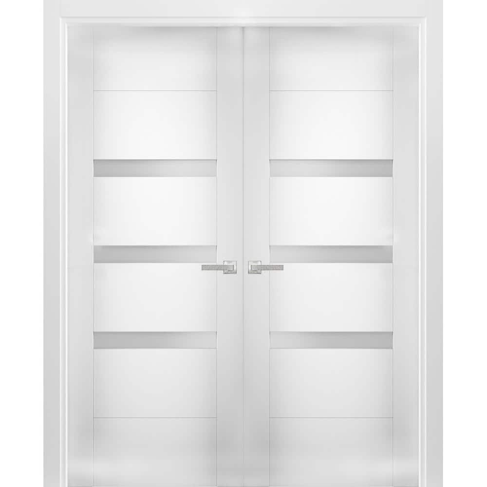 VDOMDOORS 60 in. x 96 in. Single Panel White Finished Pine Wood Sliding ...