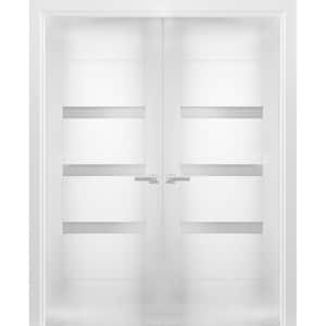 60 in. x 96 in. Single Panel White Finished Pine Wood Sliding Door with Hardware